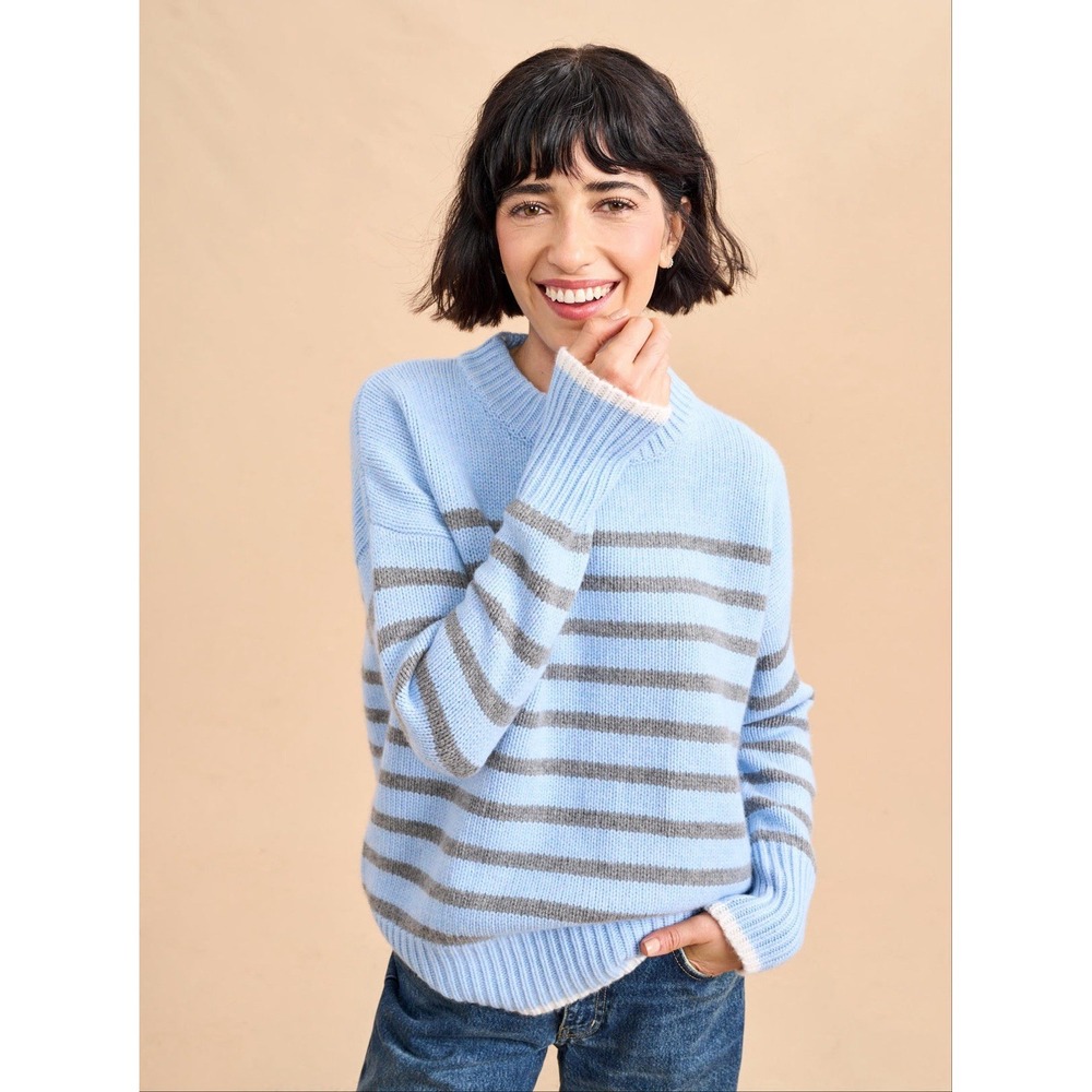 La Ligne Marin Striped Wool and Cashmere Sweater Blue/Grey XS $350 Quiet Luxury